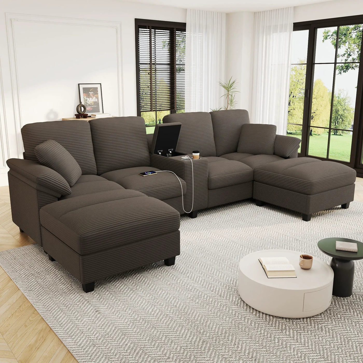 Modern U-Shaped Sectional Sofa With Storage Ottomans by HouseOfZazla