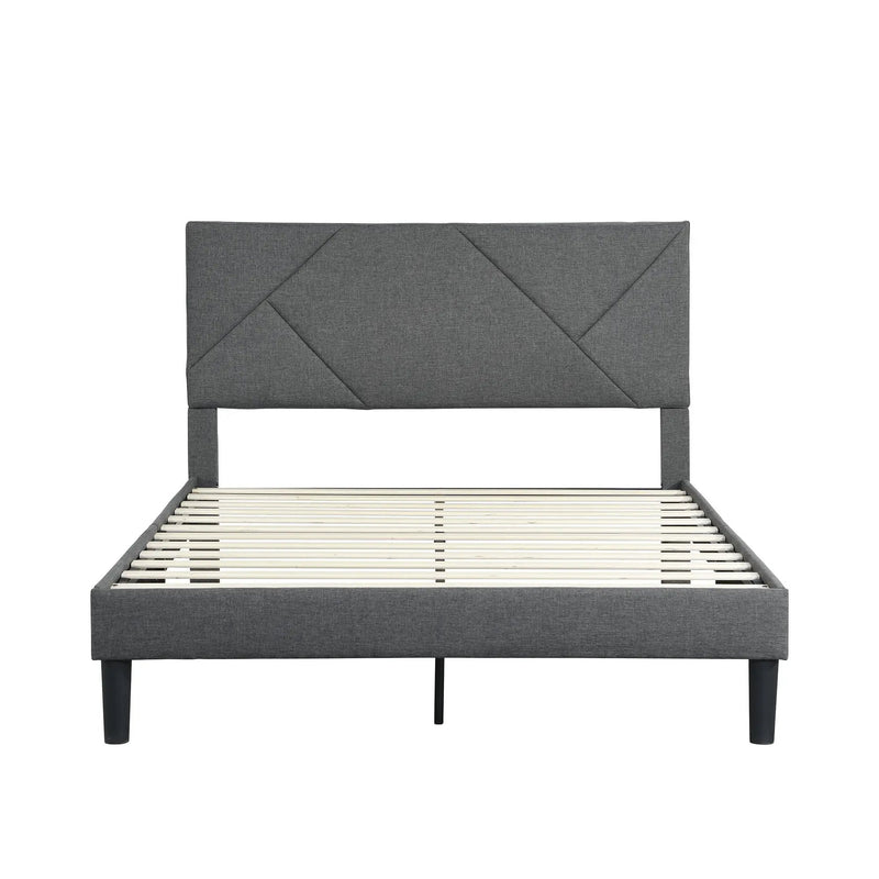 Full Size Upholstered Platform Bed Frame With Headboard, Strong Wood Slat Support, Mattress Foundation, No Box Spring Needed - Gray by Unique Piece Furniture