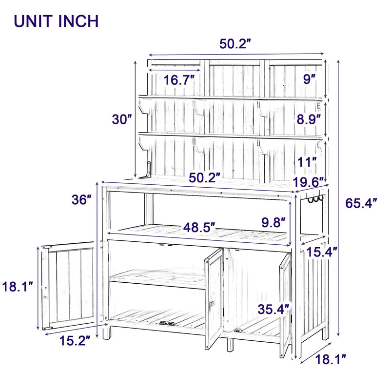 TOPMAX Potting Bench with Hutch, 50.2' Solid Fir Wood Garden Workstation by HouseOfZazla