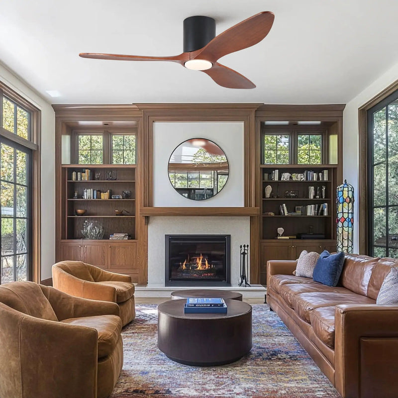 Low Profile Flush Mount Ceiling Fan With Light And Reversible Quiet Motor - Matte Black by HouseOfZazla