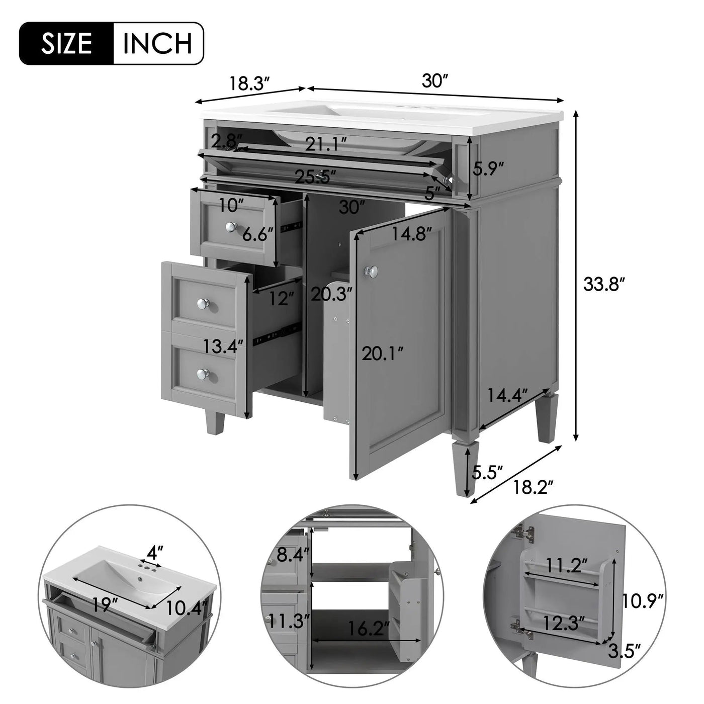 Bathroom Vanity With Top Sink, Storage Cabinet With 2 Drawers, Tip Out Drawer by HouseOfZazla