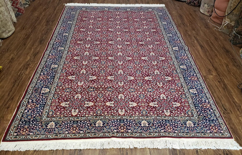 Vintage Turkish Sivas Area Rug 6.5 x 9.5, Wool Hand-Knotted Red & Midnight Blue Allover Floral Pattern Oriental Carpet, 6x9 Traditional Rug by Jewel Rugs