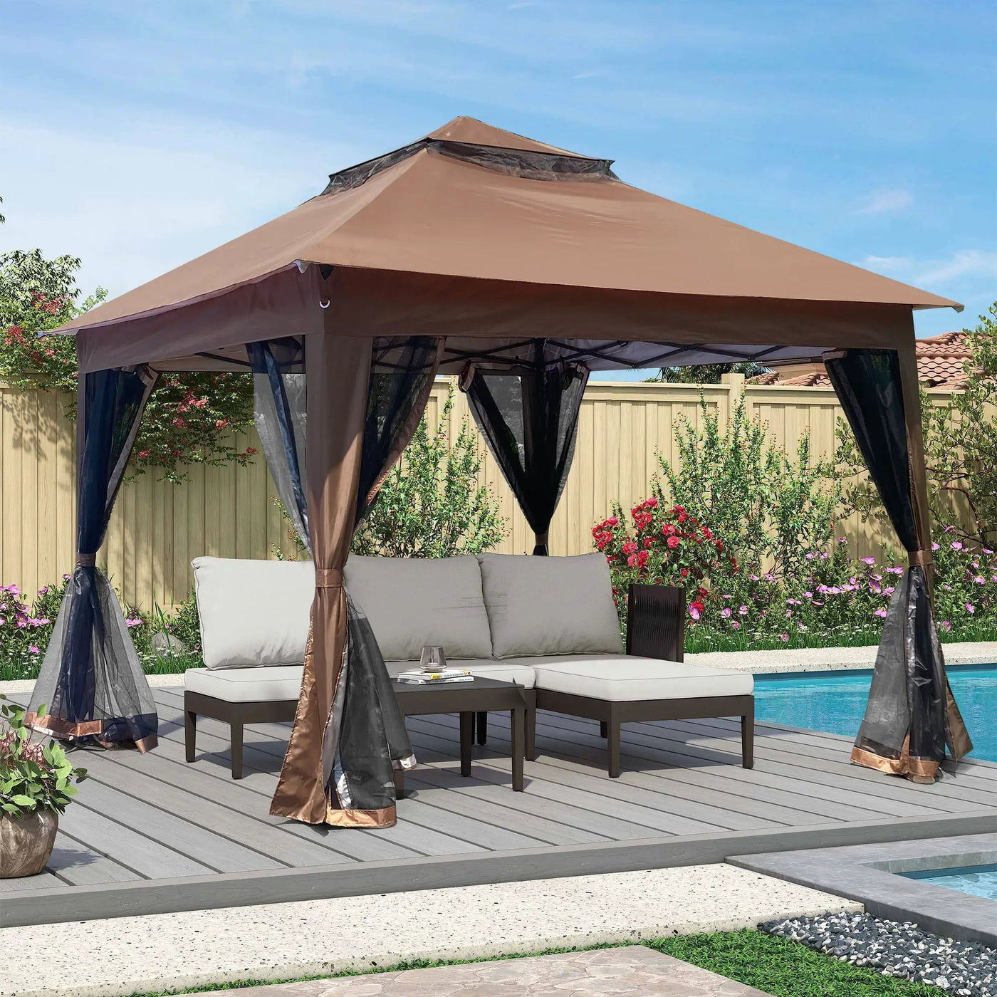 Outdoor Pop Up Gazebo Canopy With 2 Tier Soft Top And Removable Zipper Netting by HouseOfZazla