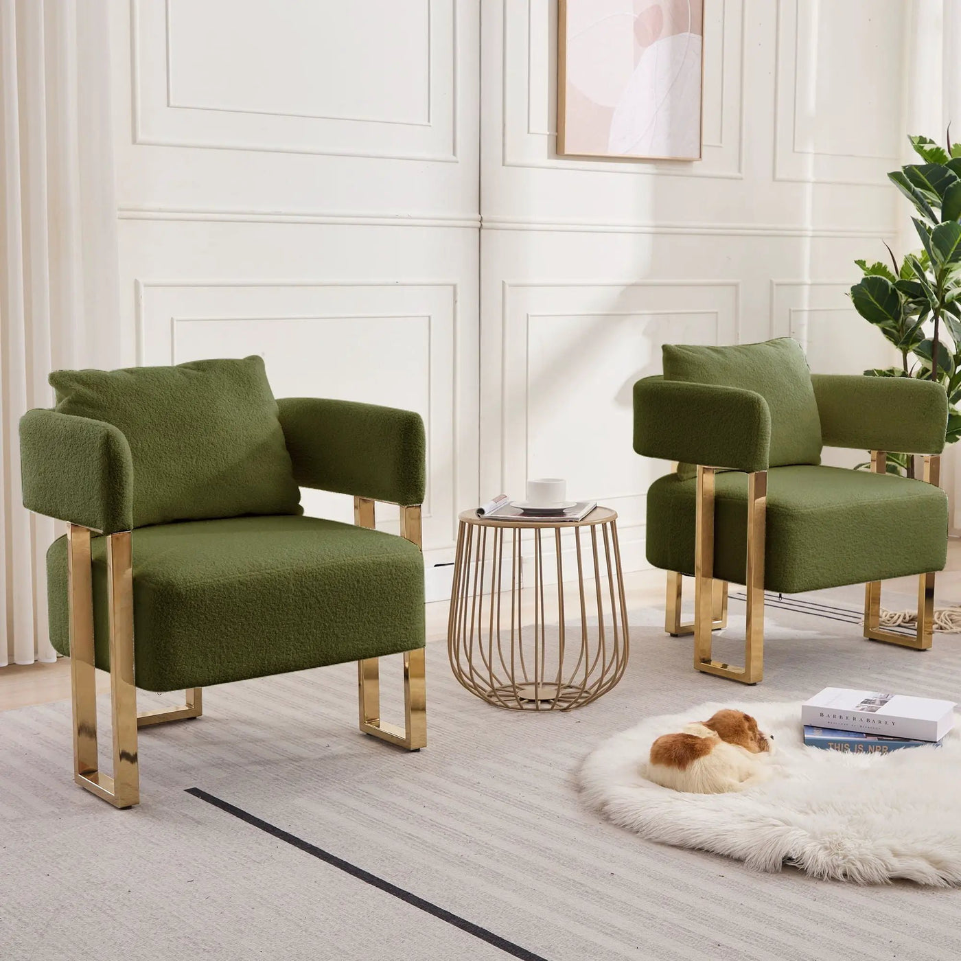 Modern Decorative Chair Teddy Fleece Upholstered And Metal Foot by HouseOfZazla