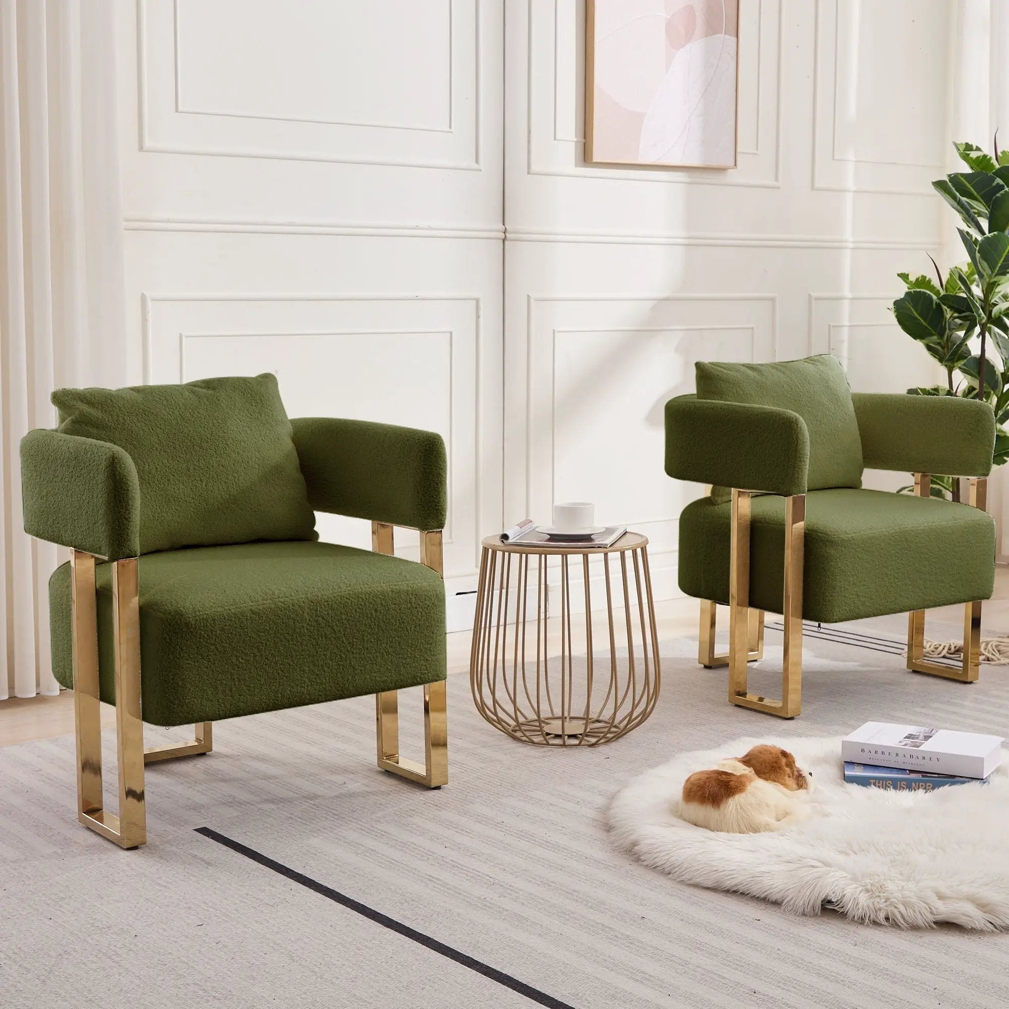 Modern Decorative Chair Teddy Fleece Upholstered And Metal Foot by HouseOfZazla