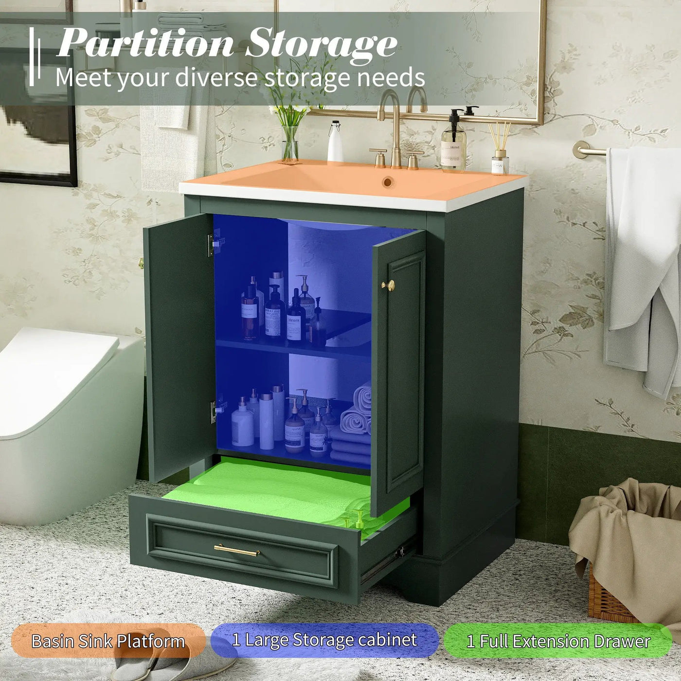 Bathroom Vanity With Ceramic Sink Combo, Modern Freestanding Storage Cabinet With Silver Handles by HouseOfZazla