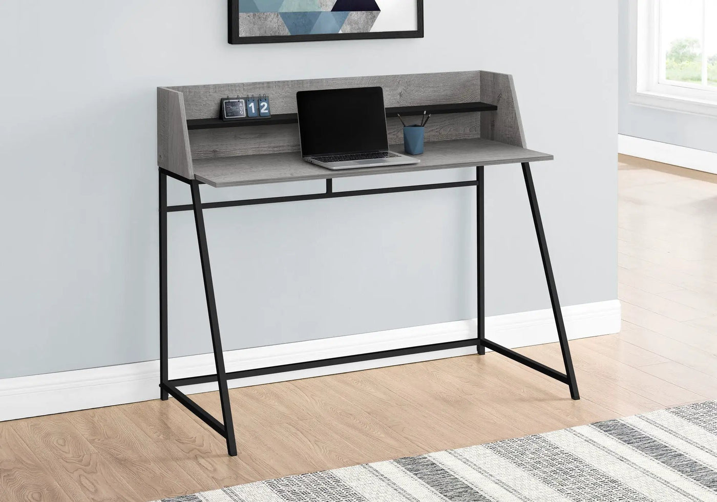 Computer Desk for Home Office with Marble Look and Storage Shelves by HouseOfZazla
