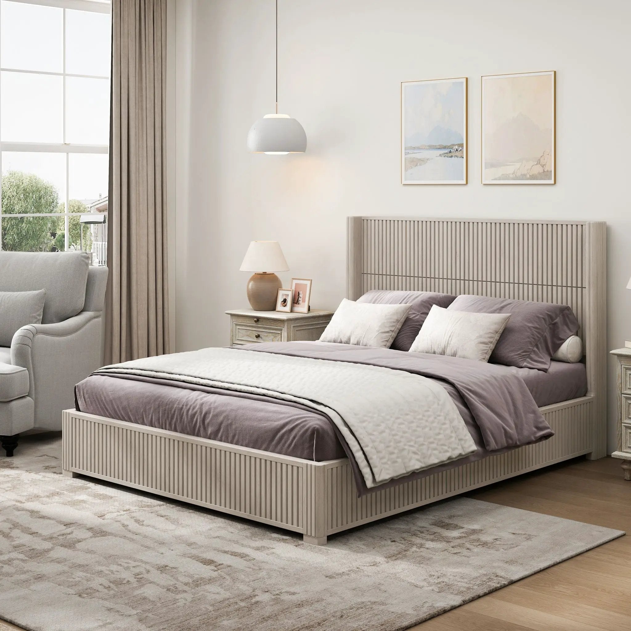 Platform Bed Frame With Headboard, Floor Standing Design by HouseOfZazla