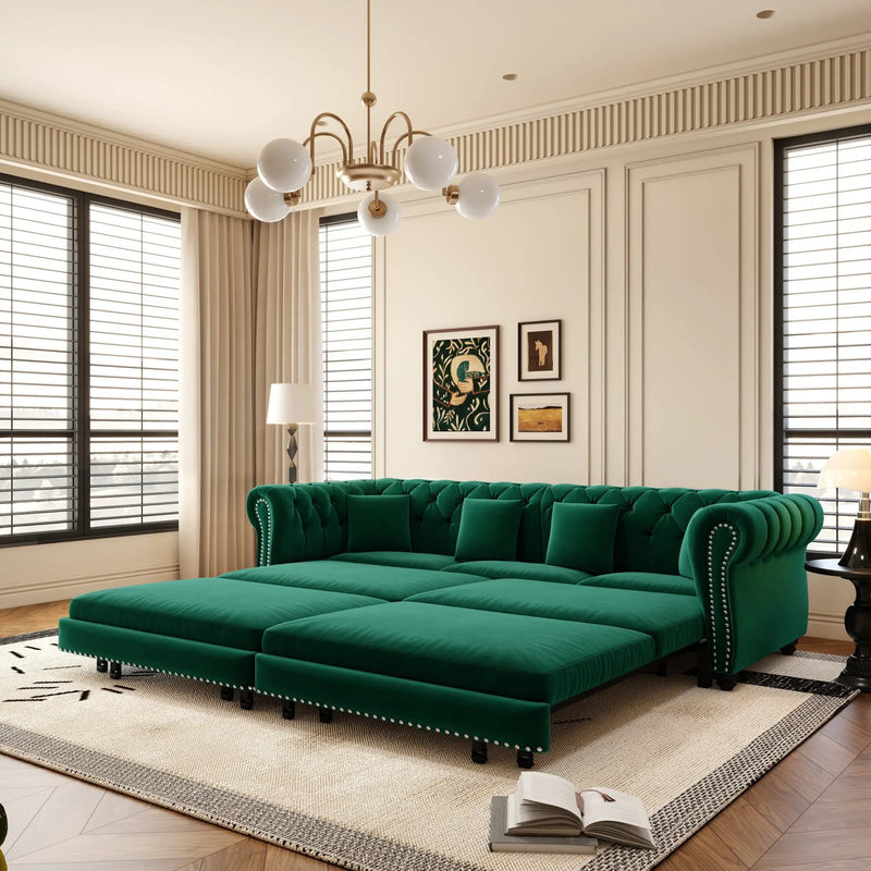 Chesterfield 3-in-1 Pull-Out Sofa Bed - Green by HouseOfZazla