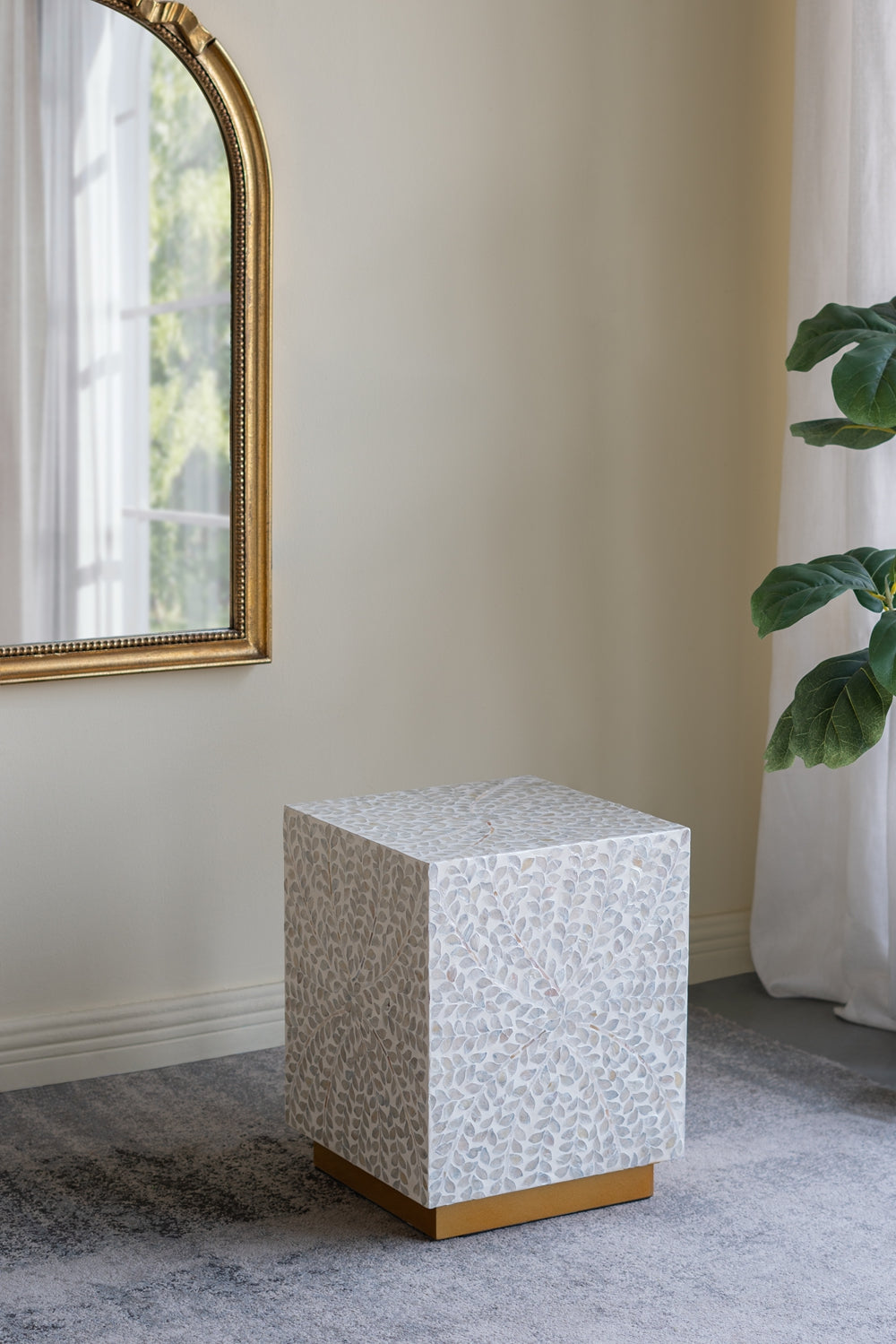 14" Square Accent Stool With Capiz Shell Finish, photo 5 of 8