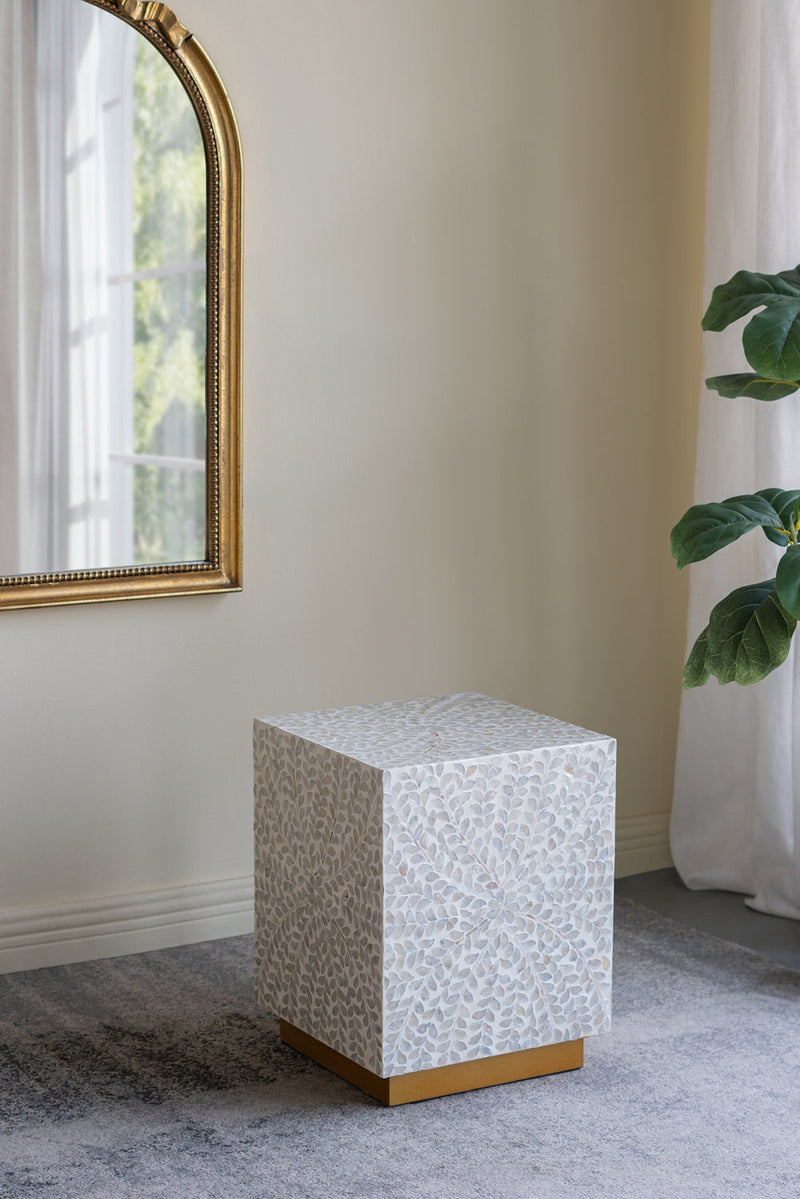14" Square Accent Stool With Capiz Shell Finish, photo 5 of 8