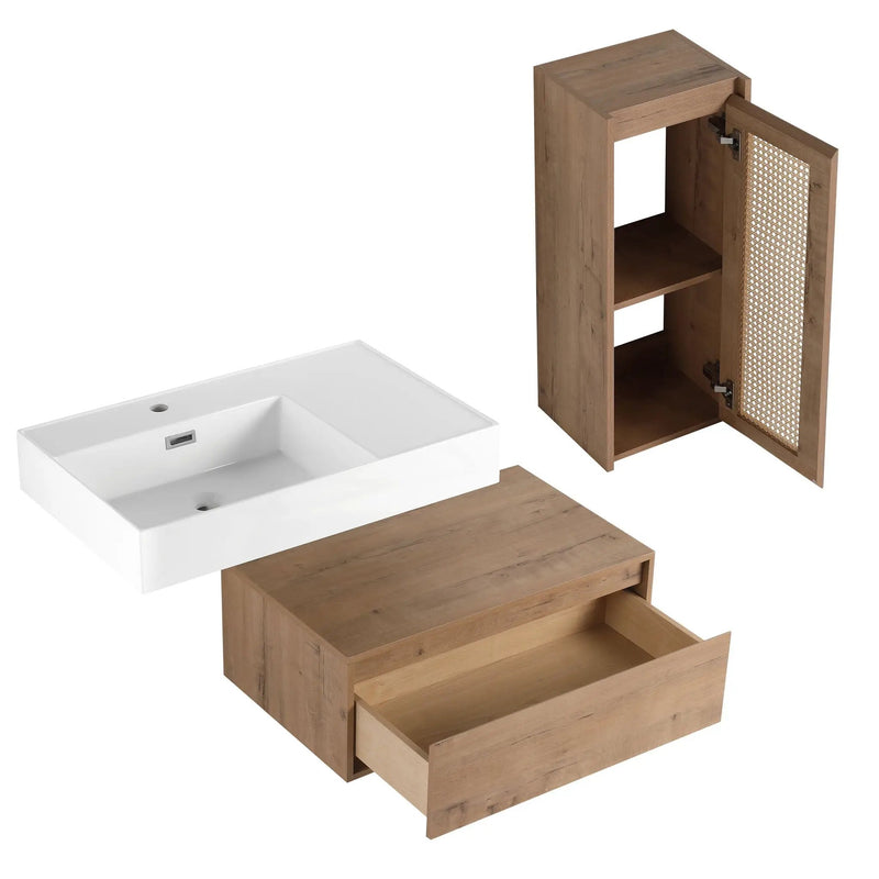 Modern Imitative Wall Mounted Bathroom Vanity With Resin Sink And Side Cabinet by HouseOfZazla