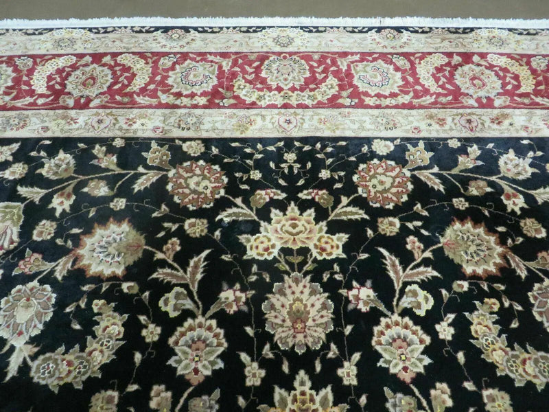 9' X 12' Vintage Handmade Fine Chinese Oriental Floral Wool Rug Silk Black by Jewel Rugs