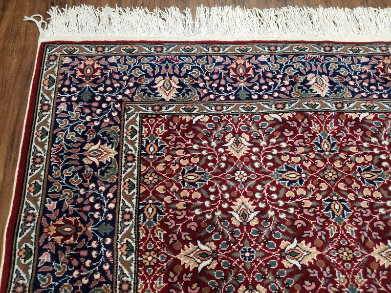 Vintage Turkish Sivas Area Rug 6.5 x 9.5, Wool Hand-Knotted Red & Midnight Blue Allover Floral Pattern Oriental Carpet, 6x9 Traditional Rug by Jewel Rugs