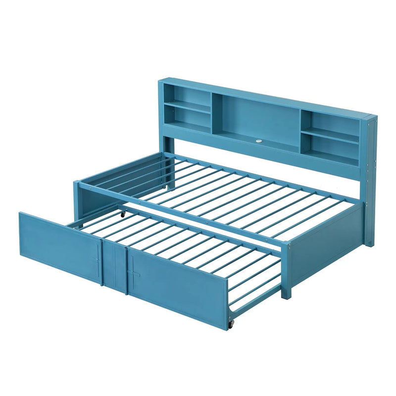 Industrial Metal Daybed With Trundle, Storage Shelves, USB Ports by HouseOfZazla