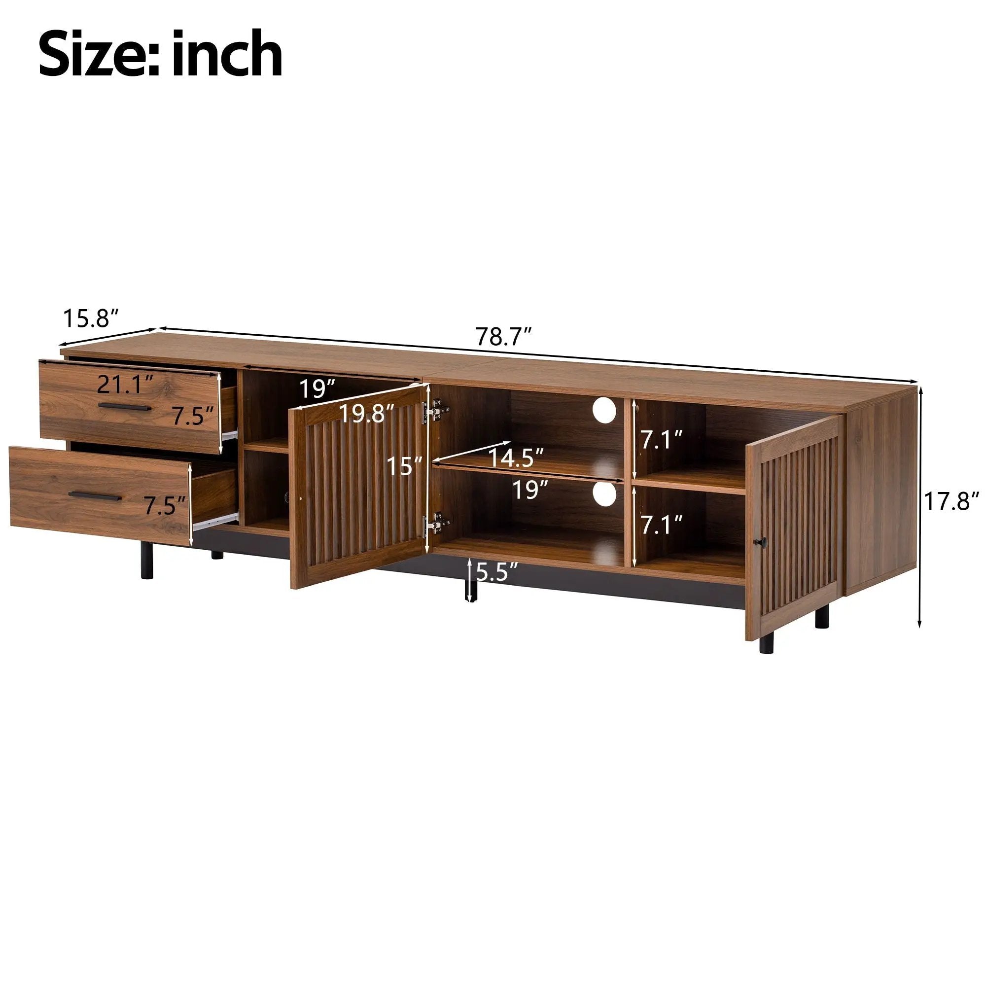 78" TV Stand For TVs Up To 85" Entertainment Center With Deep Drawers & Cable Management, Soft Closing Hinges - Walnut by Unique Piece Furniture