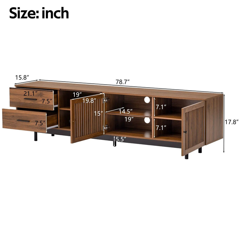 78" TV Stand For TVs Up To 85" Entertainment Center With Deep Drawers & Cable Management, Soft Closing Hinges - Walnut by Unique Piece Furniture
