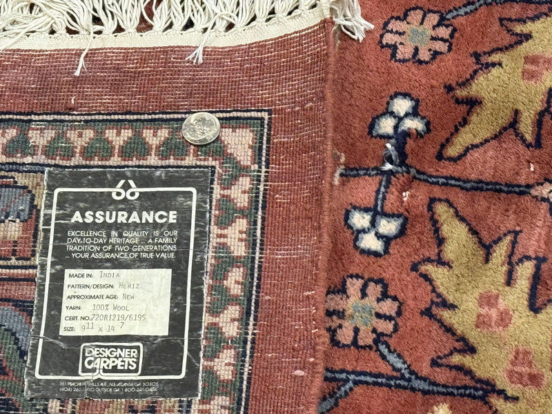 Indo Persian Heriz Rug 10x15, Allover Pattern, Large Wool Handmade Rug by Jewel Rugs
