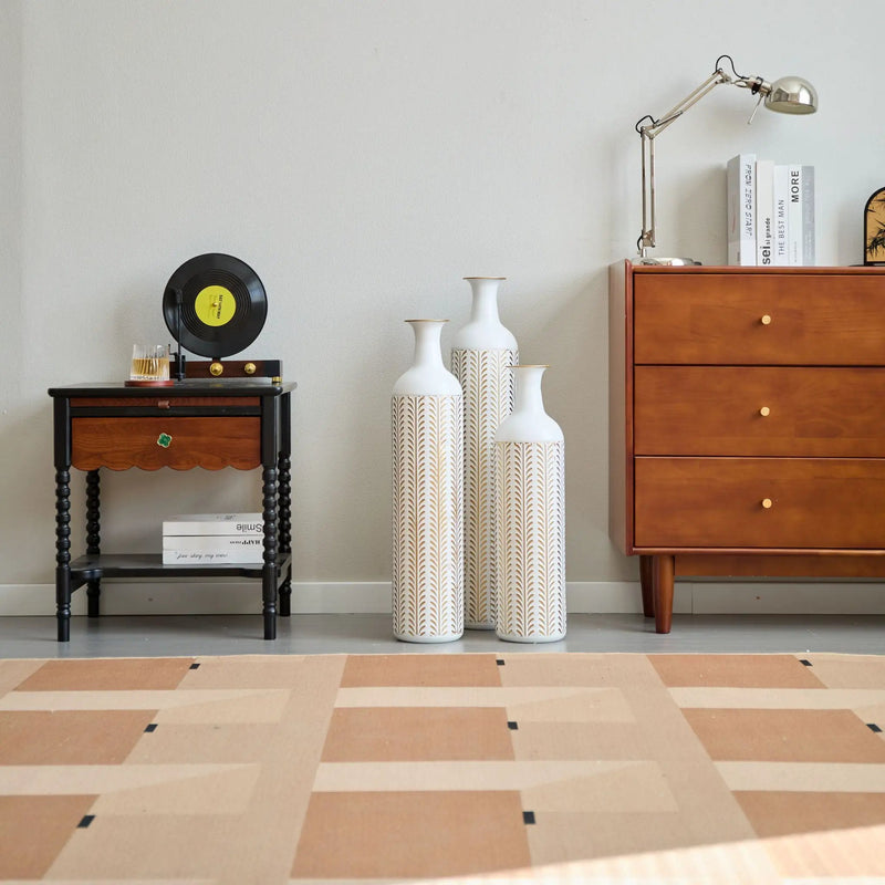 Floor Metal Vase Modern Style Decoration Home Metal Vase 3 Piece Set Gorgeous Home Decoration Large Glazed Metal Vase - Gold / White by HouseOfZazla