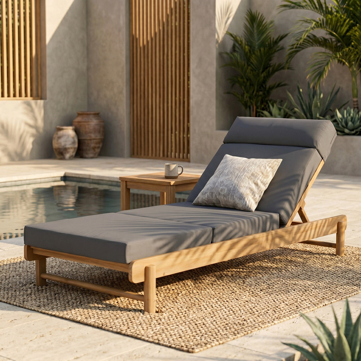 Light Teak Acacia Wood Chaise Lounge Set, photo 4 of 10
