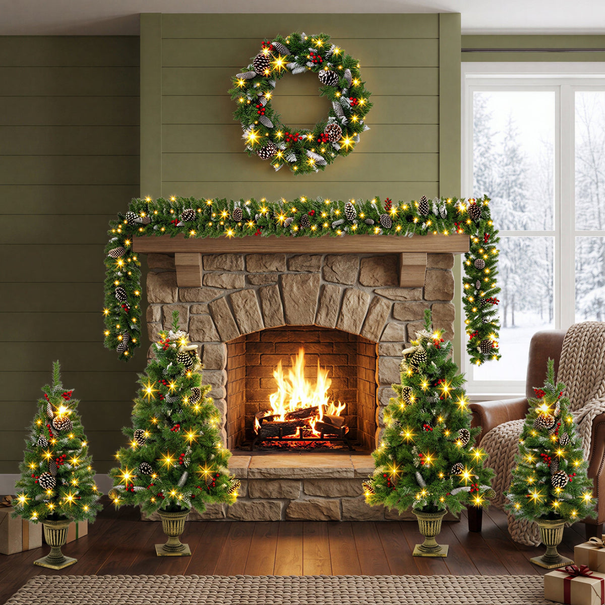 6-Piece Christmas Tree Set with Pre-Lit Wreath and Garland – Warm, photo 3 of 10