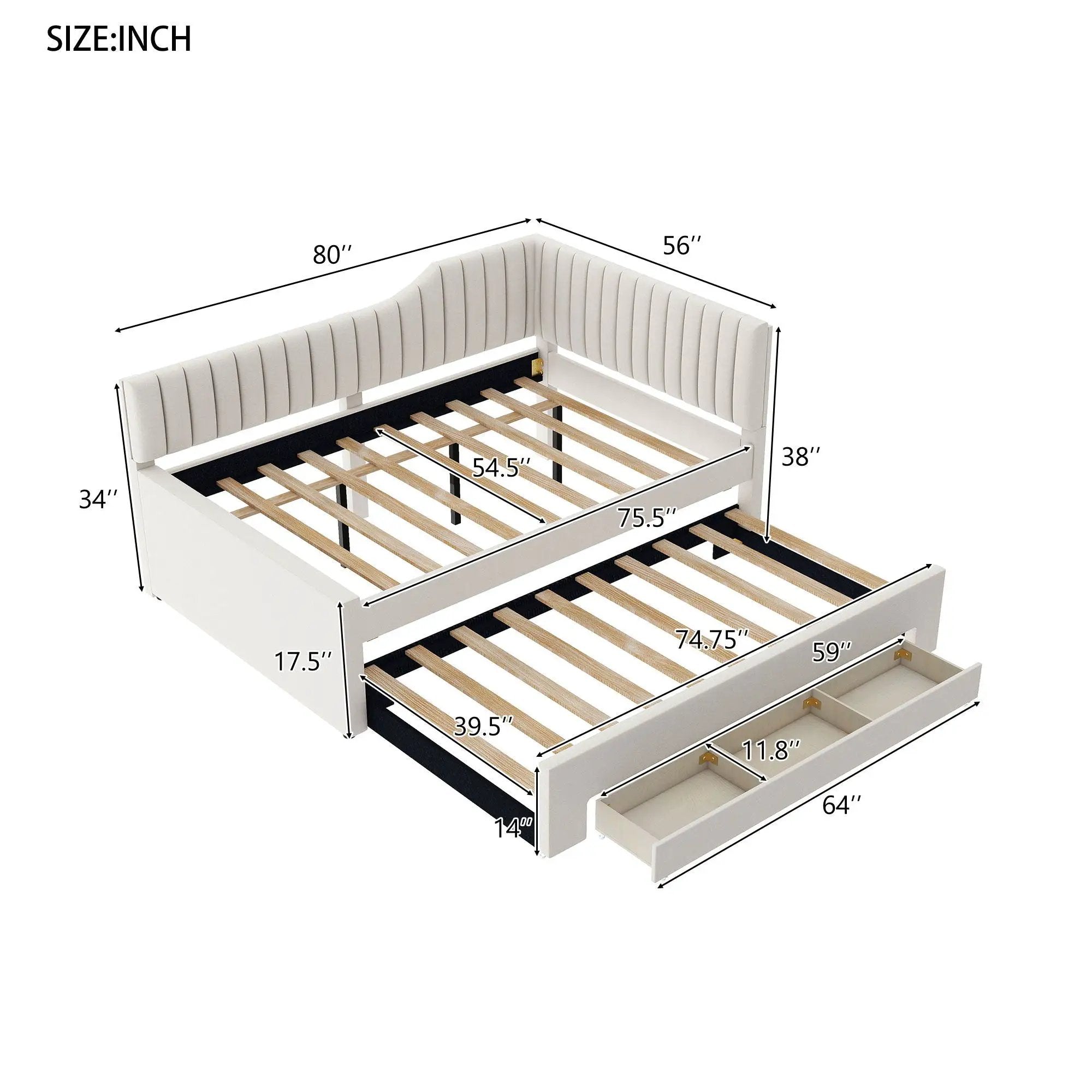 Upholstered Daybed With Trundle And 3 Drawers by HouseOfZazla