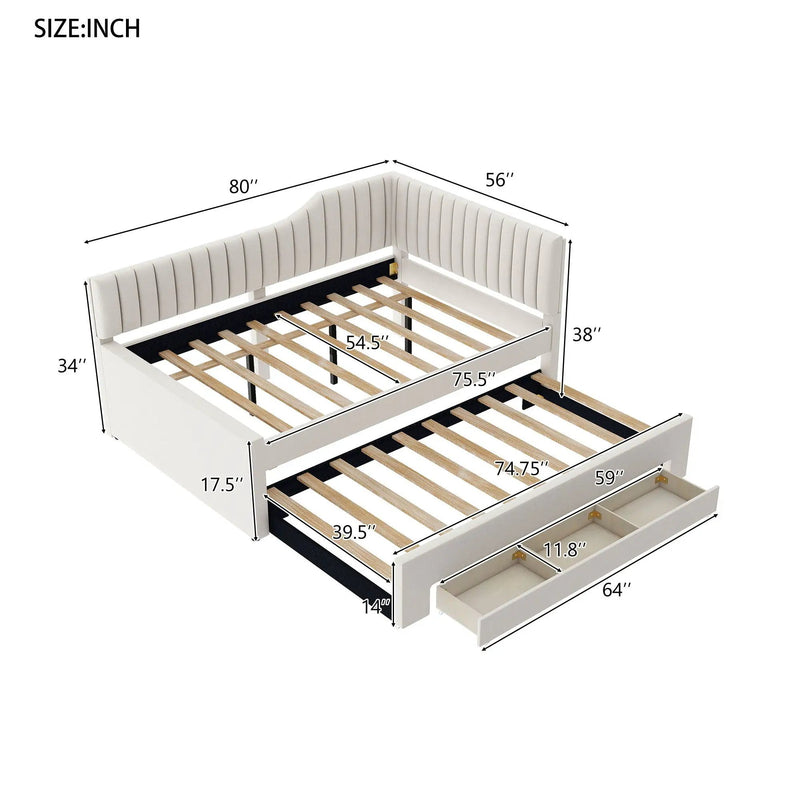 Upholstered Daybed With Trundle And 3 Drawers by HouseOfZazla