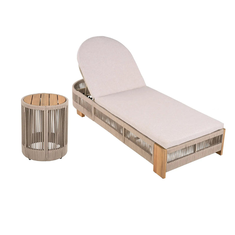 Outdoor Rope Chaise Lounge Set with Adjustable Backrest and Side Table by HouseOfZazla