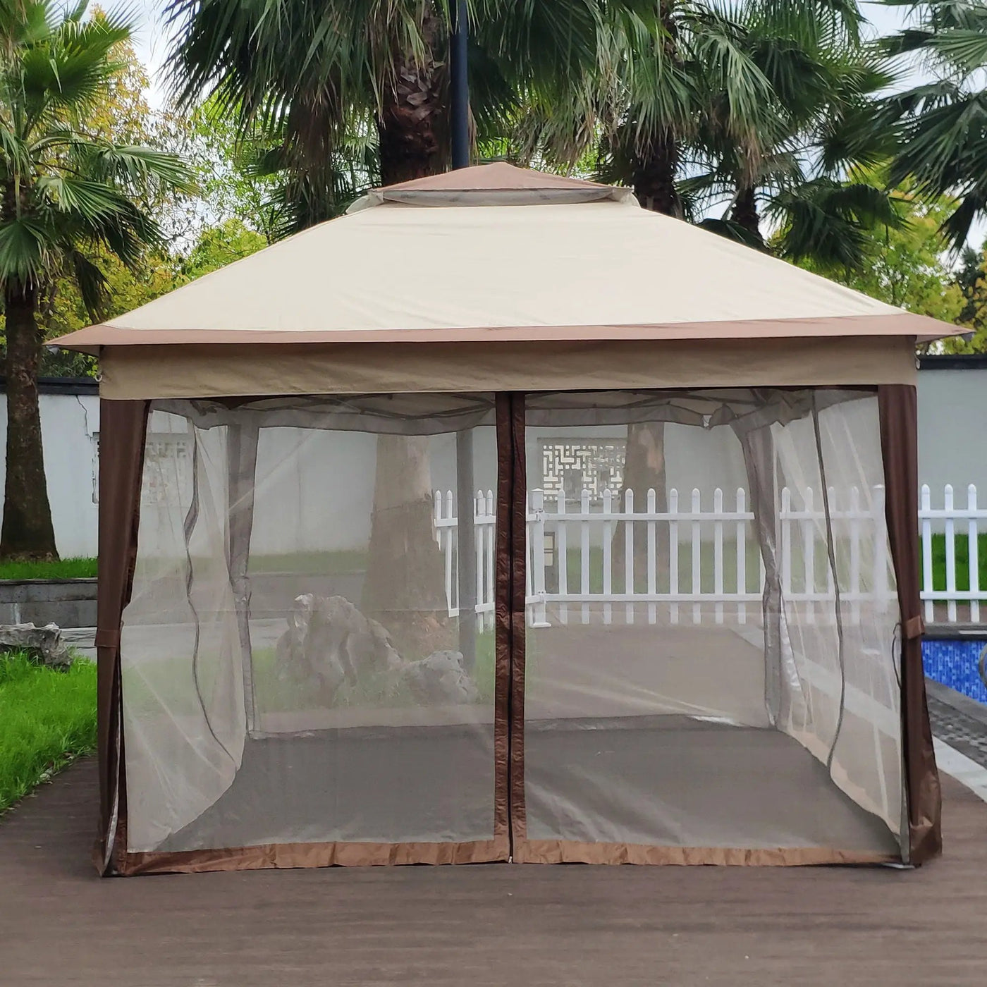 Outdoor Pop Up Gazebo Canopy With 2 Tier Soft Top And Removable Zipper Netting by HouseOfZazla