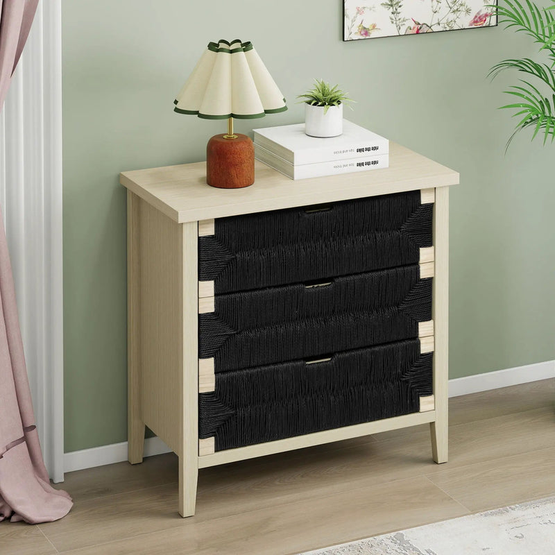3 Drawer Buffet Sideboard With Adjustable Shelves, Storage Cabinet With Natural Seaweed Decor Doors For Living Room Kitchen Entryway - Natural by Unique Piece Furniture