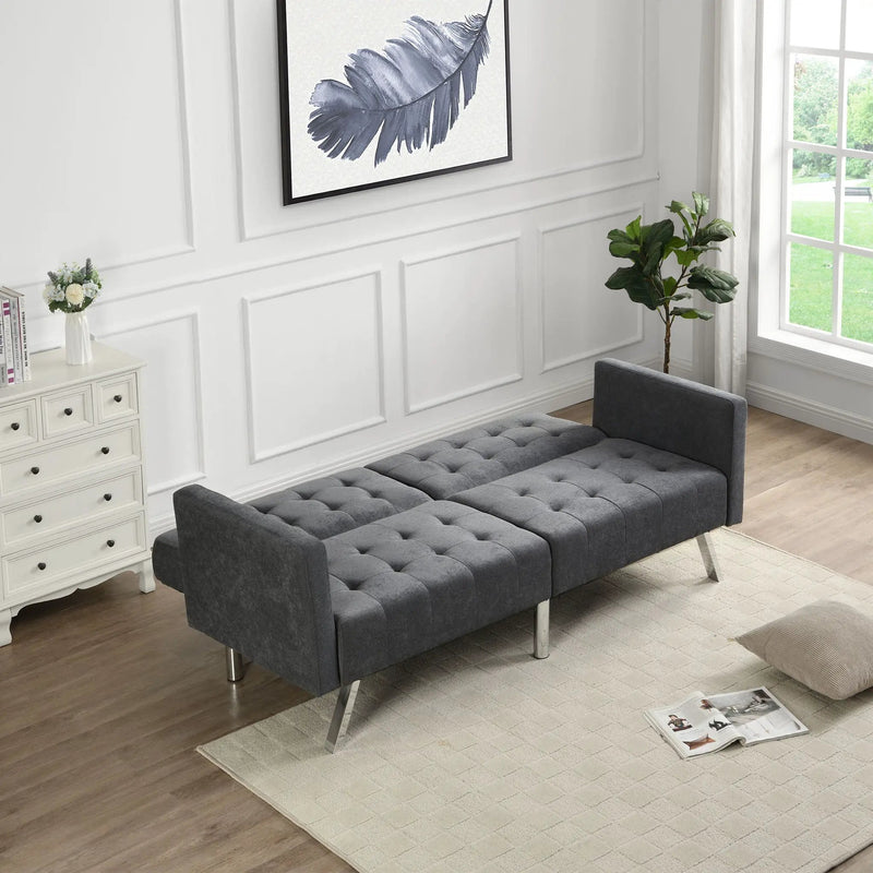 Sofa Bed Convertible Folding Lounge Couch Loveseat Sleeper Sofa Armrests - Dark Gray by HouseOfZazla