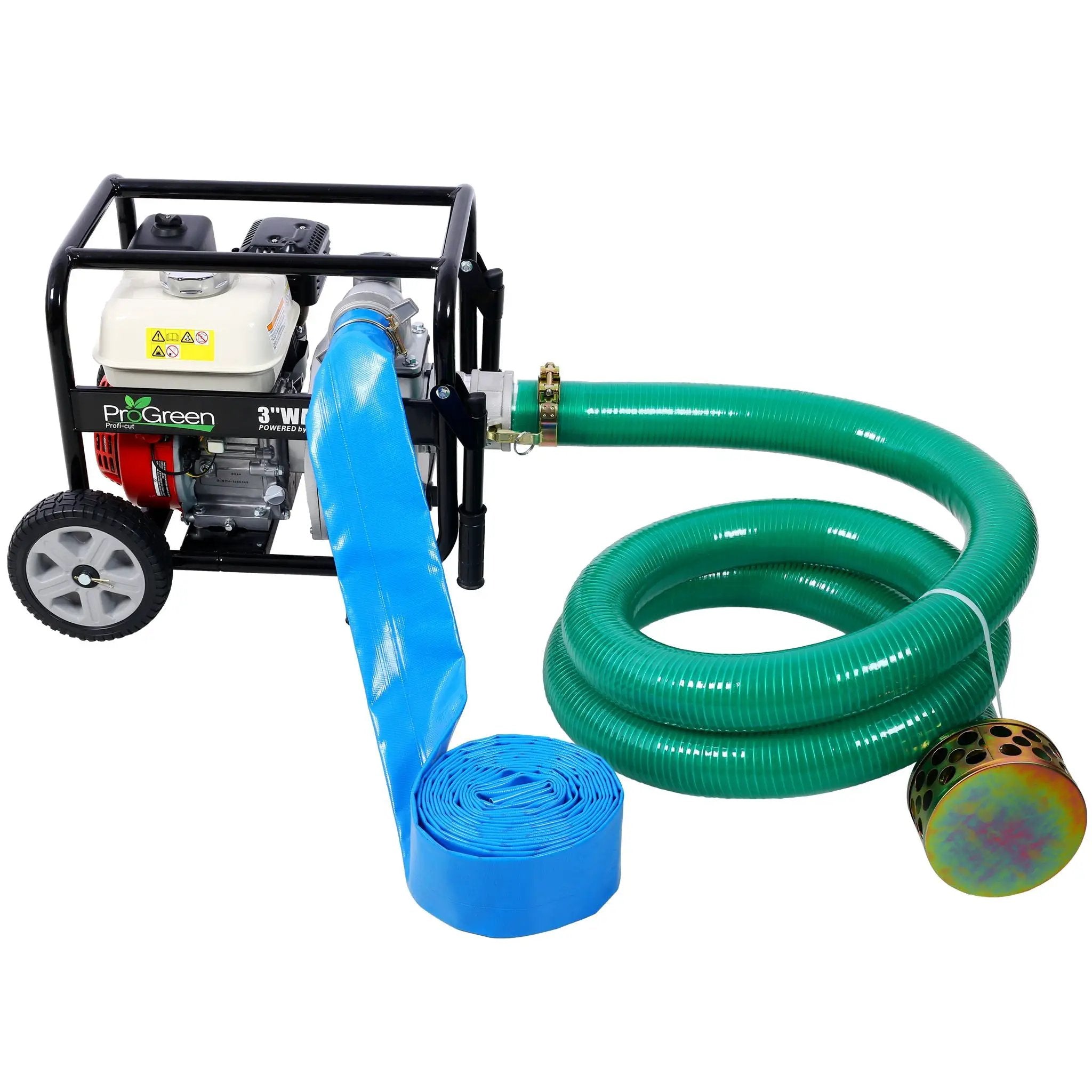 Honda - Gx160 Engine Water Pump 3" 264Gpm With Accessories Kit And Handle Wheel Kit - Black / Red by HouseOfZazla