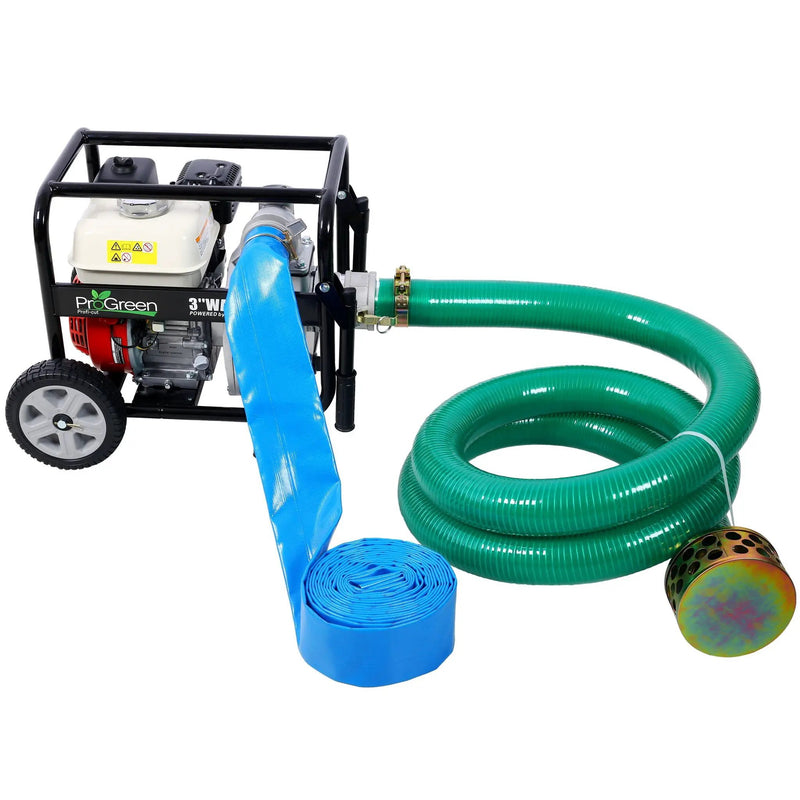 Honda - Gx160 Engine Water Pump 3" 264Gpm With Accessories Kit And Handle Wheel Kit - Black / Red by HouseOfZazla