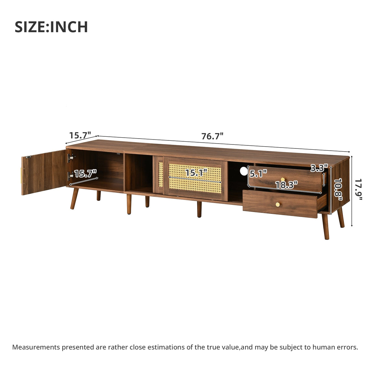 76" Modern Rattan Doors TV Stand with Storage - Neutral, photo 8 of 10
