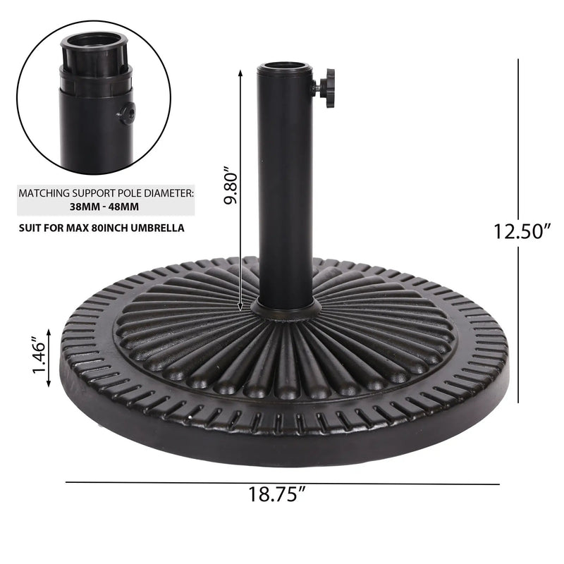 Black Rock Resin Outdoor Umbrella Base with Steel Support in Black Finish by HouseOfZazla