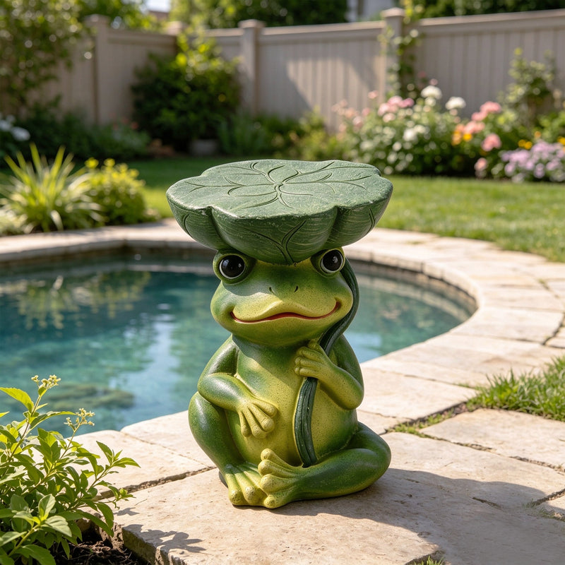 Magnesium Oxide Frog Stool Garden Statue with Lotus Leaf Seat - Outdoor Decor, photo 7 of 9