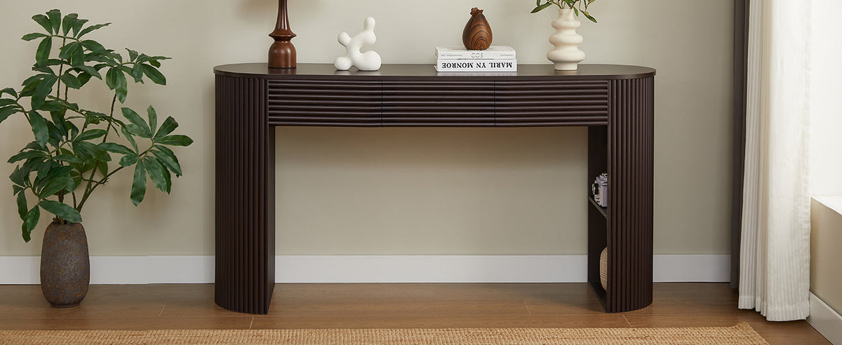 Retro Console Table with Storage and 3 Drawers - Espresso or Natural, photo 5 of 10