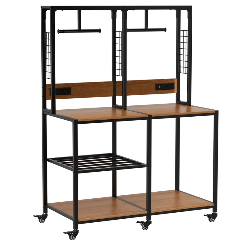 Double 3D Printer Stand with Filament Storage and Lockable Wheels - Black