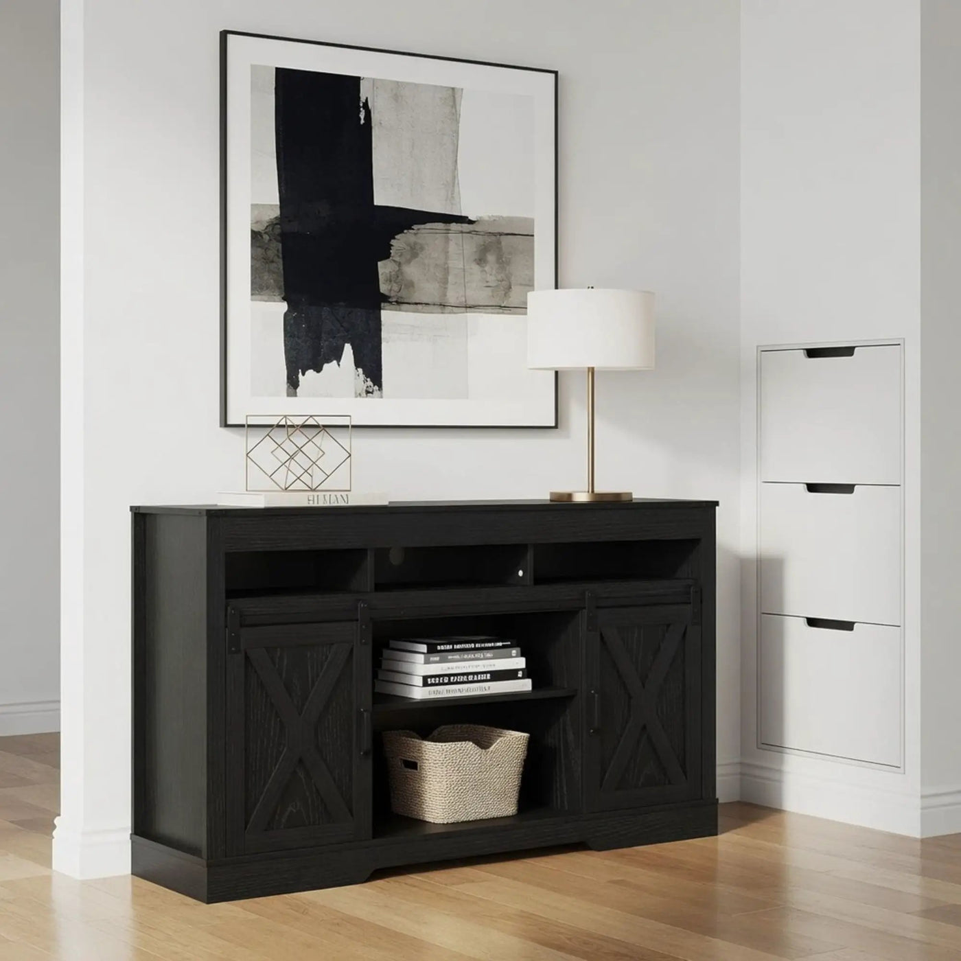 Farmhouse TV Stand With Sliding Barn Doors & Adjustable Storage by HouseOfZazla
