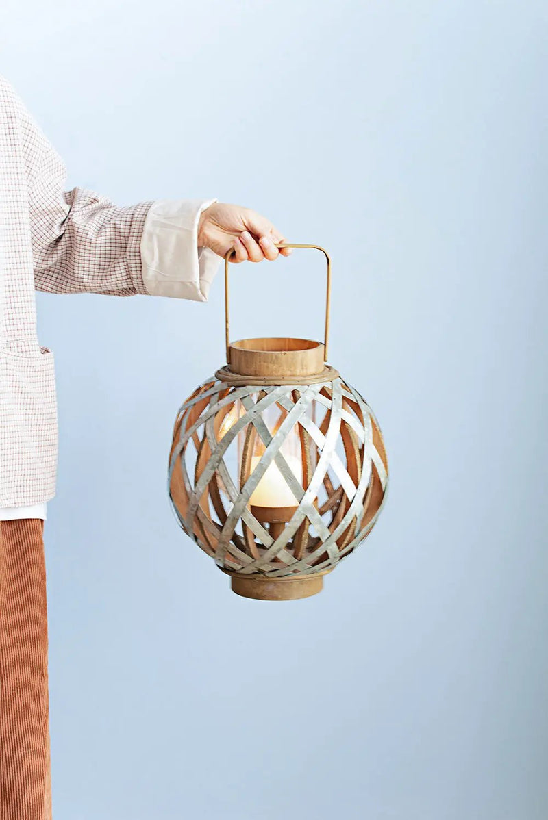 Decorative Lantern With Handle, Wooden Lantern For Indoor Outdoor, Home Garden, Wedding - Silver by HouseOfZazla