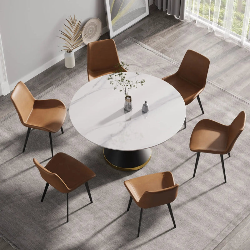 Modern Artificial Stone Round Carbon Steel Base Dining Table, Can Accommodate 6 People by Unique Piece Furniture