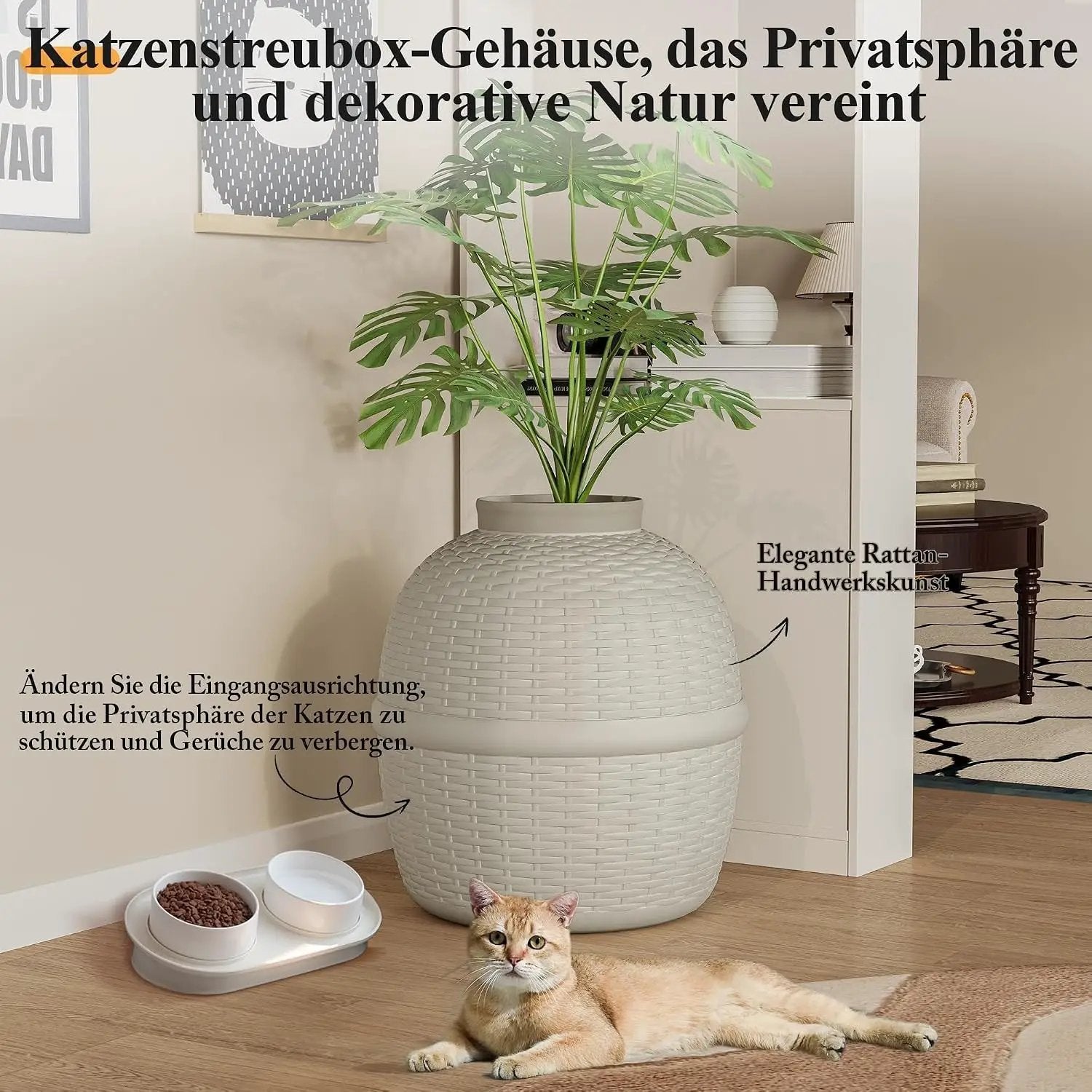 Stylish Cat Litter Box Enclosure with Faux Plant by HouseOfZazla