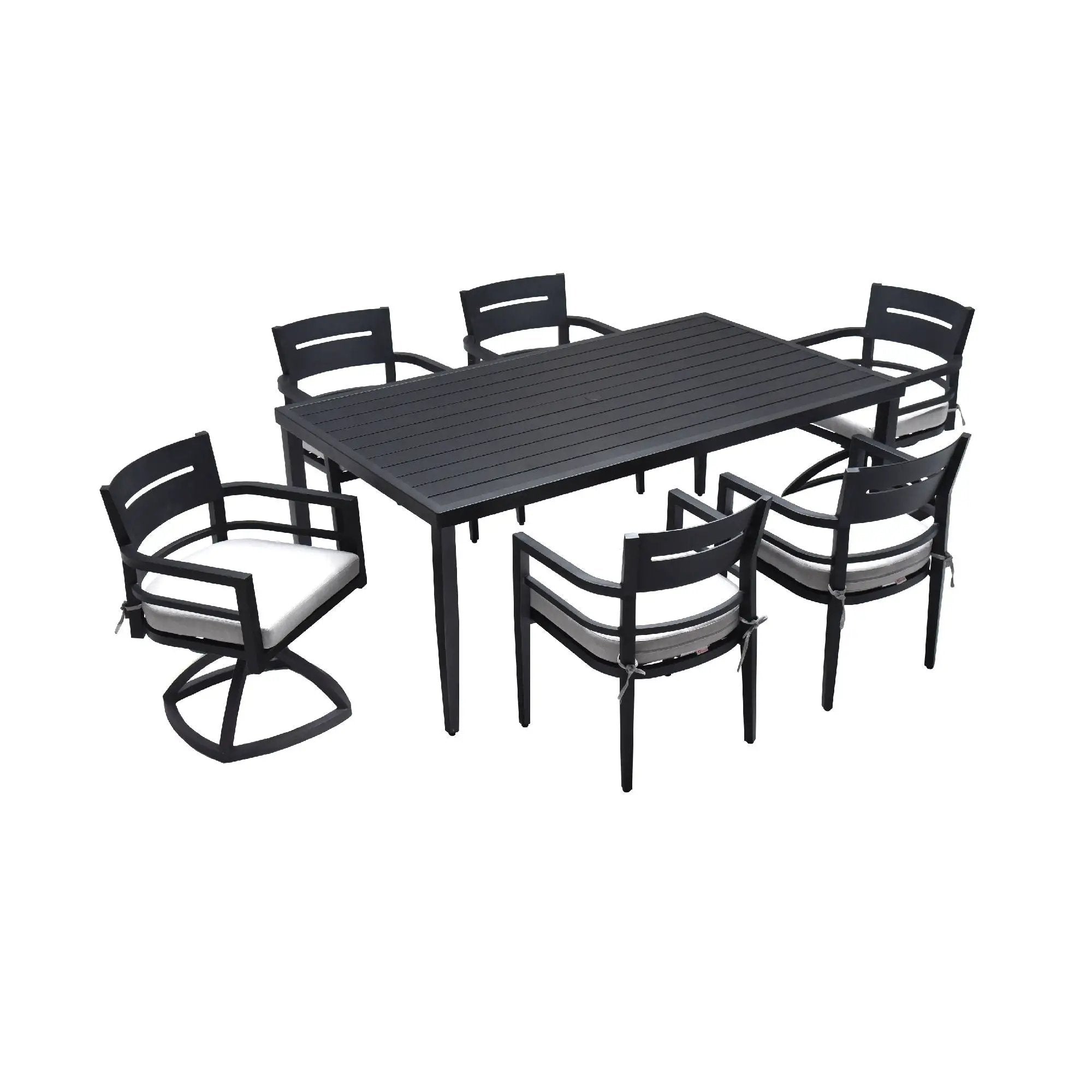 Outdoor Modern Dining Set, Chairs Sunbrella Cushioned And Dining Table With Umbrella Hole by HouseOfZazla