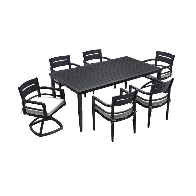 Outdoor Modern Dining Set, Chairs Sunbrella Cushioned And Dining Table With Umbrella Hole by HouseOfZazla