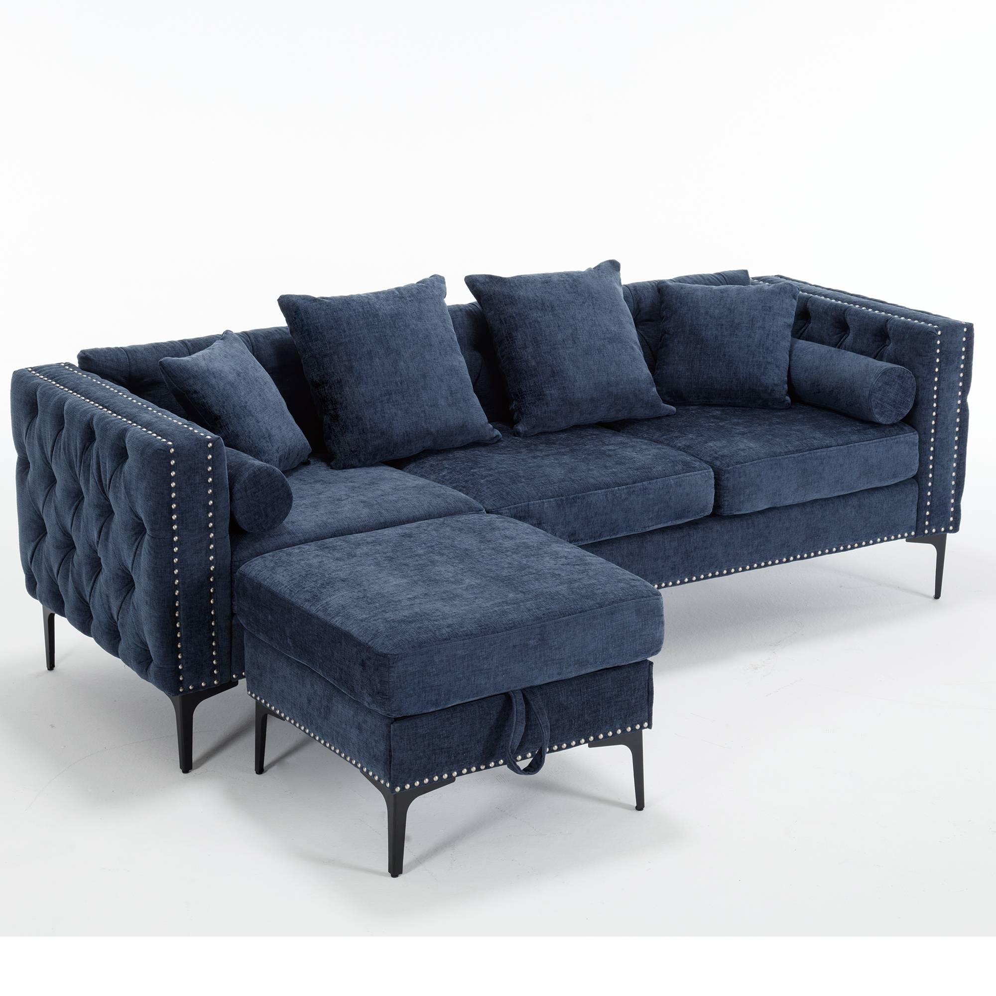 L Shaped Sectional Convertible Sofa with Storage Ottoman and Modern Tufted style by BLAKHOM