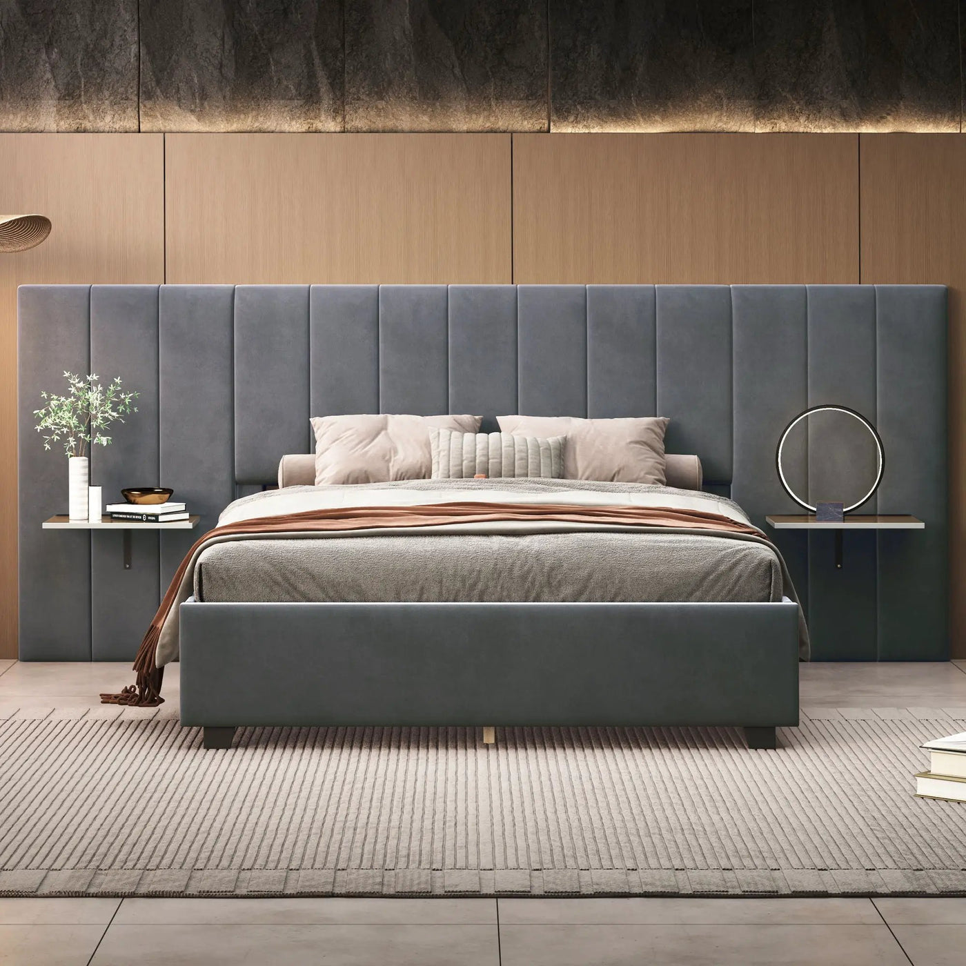 Upholstered Platform Bed With Big Headboard by HouseOfZazla