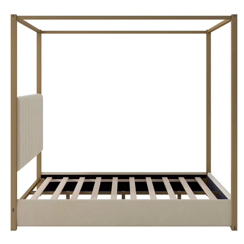 Upholstered Canopy Platform Bed With Frame, Queen Size - Beige by Unique Piece Furniture