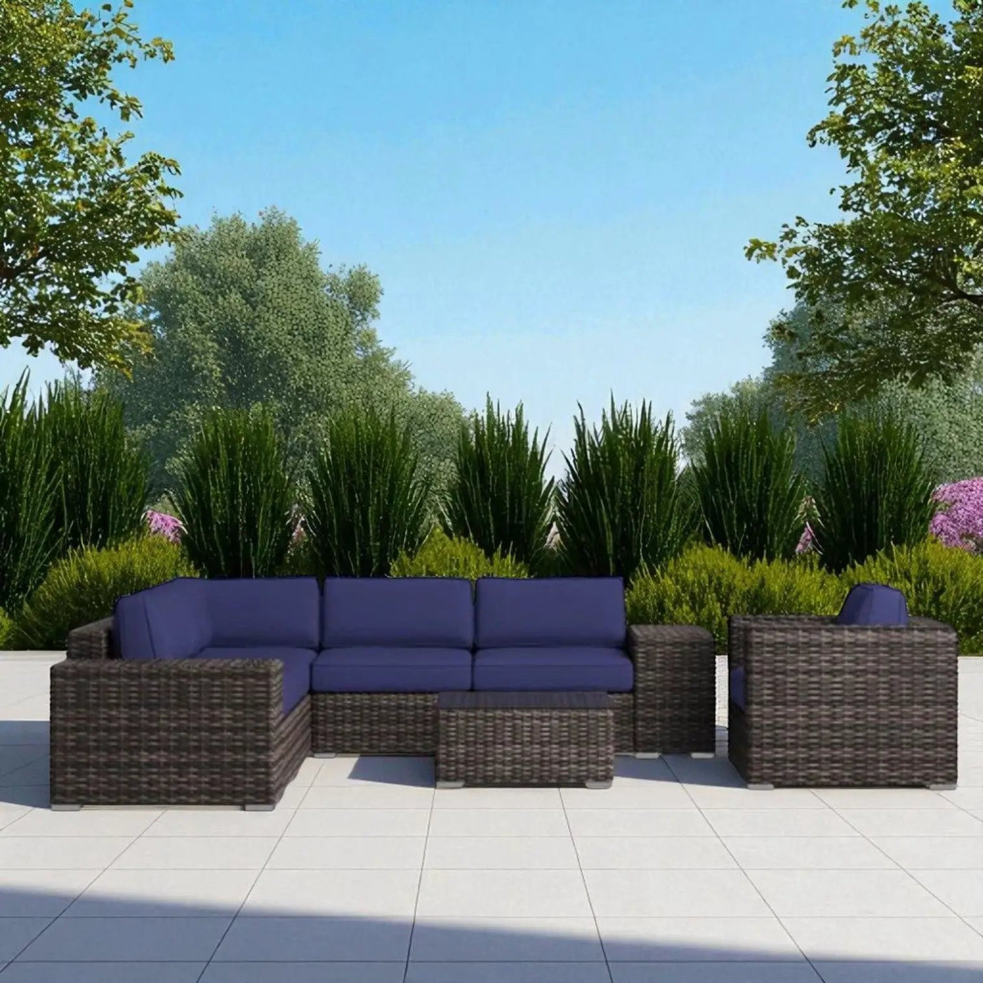 Wicker Seating Group Set With Table And Cushions by Unique Piece Furniture