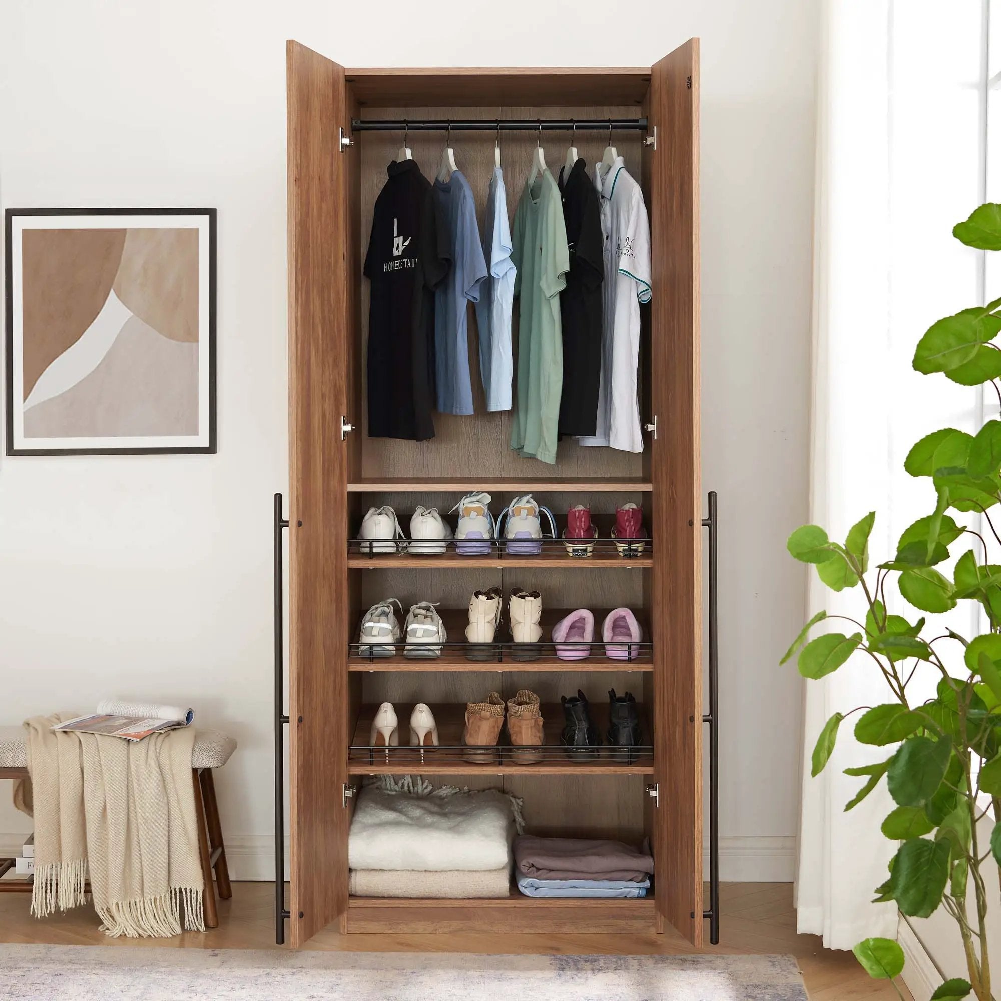 Lee - Free Standing Wardrobe Closet With Adjustable Shoe Shelves by HouseOfZazla