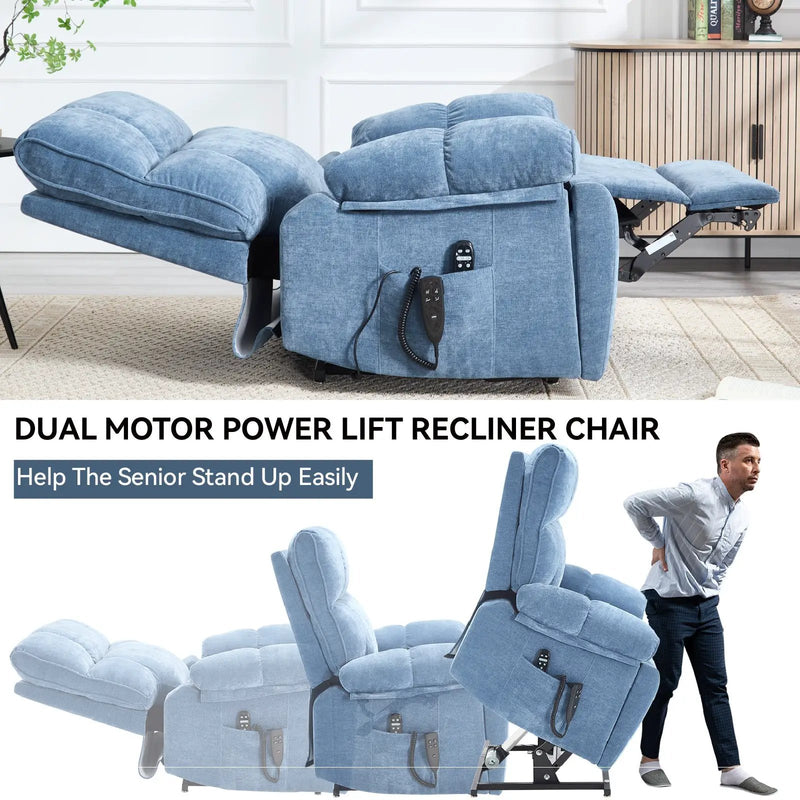 Blue Heat Massage Dual Motor Lift Recliner Chair by HouseOfZazla